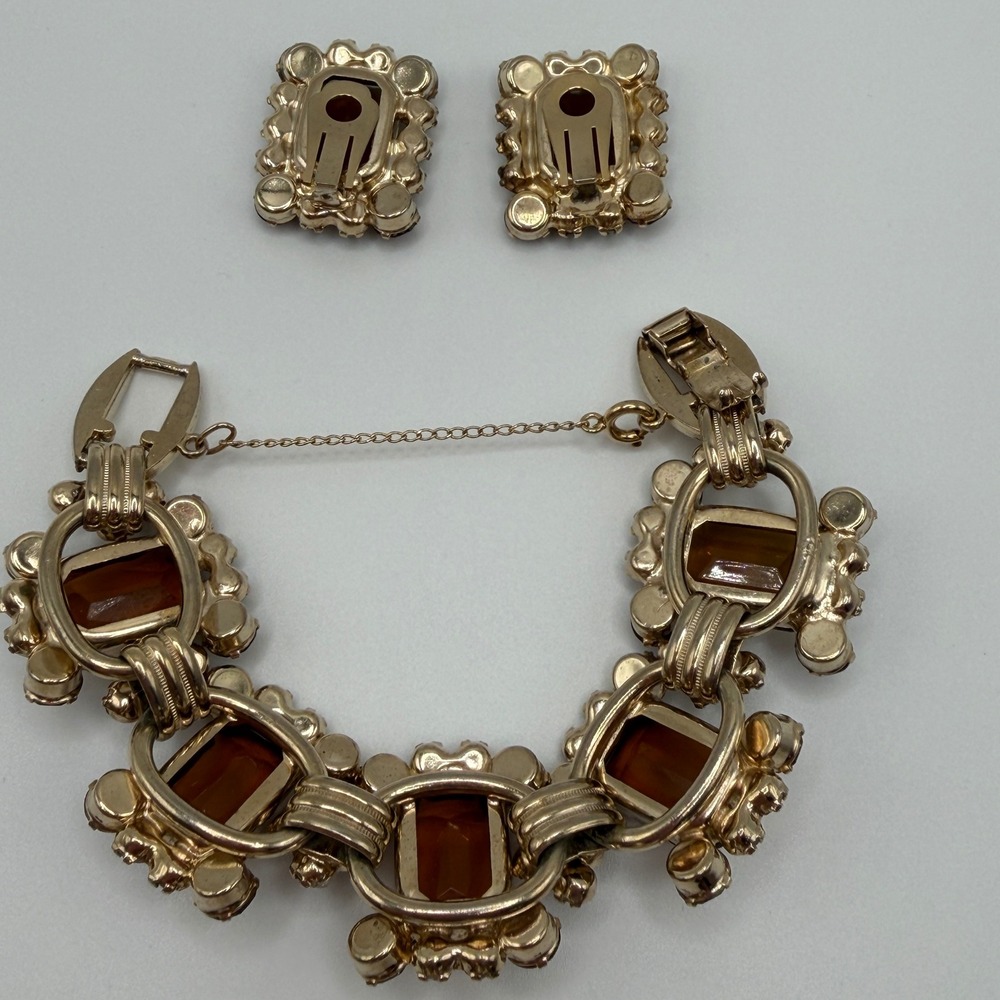 Juliana Elster & DeLizza VTG Smoky Topaz Rhinestone Bracelet and Earrings Set - Picture 5 of 16